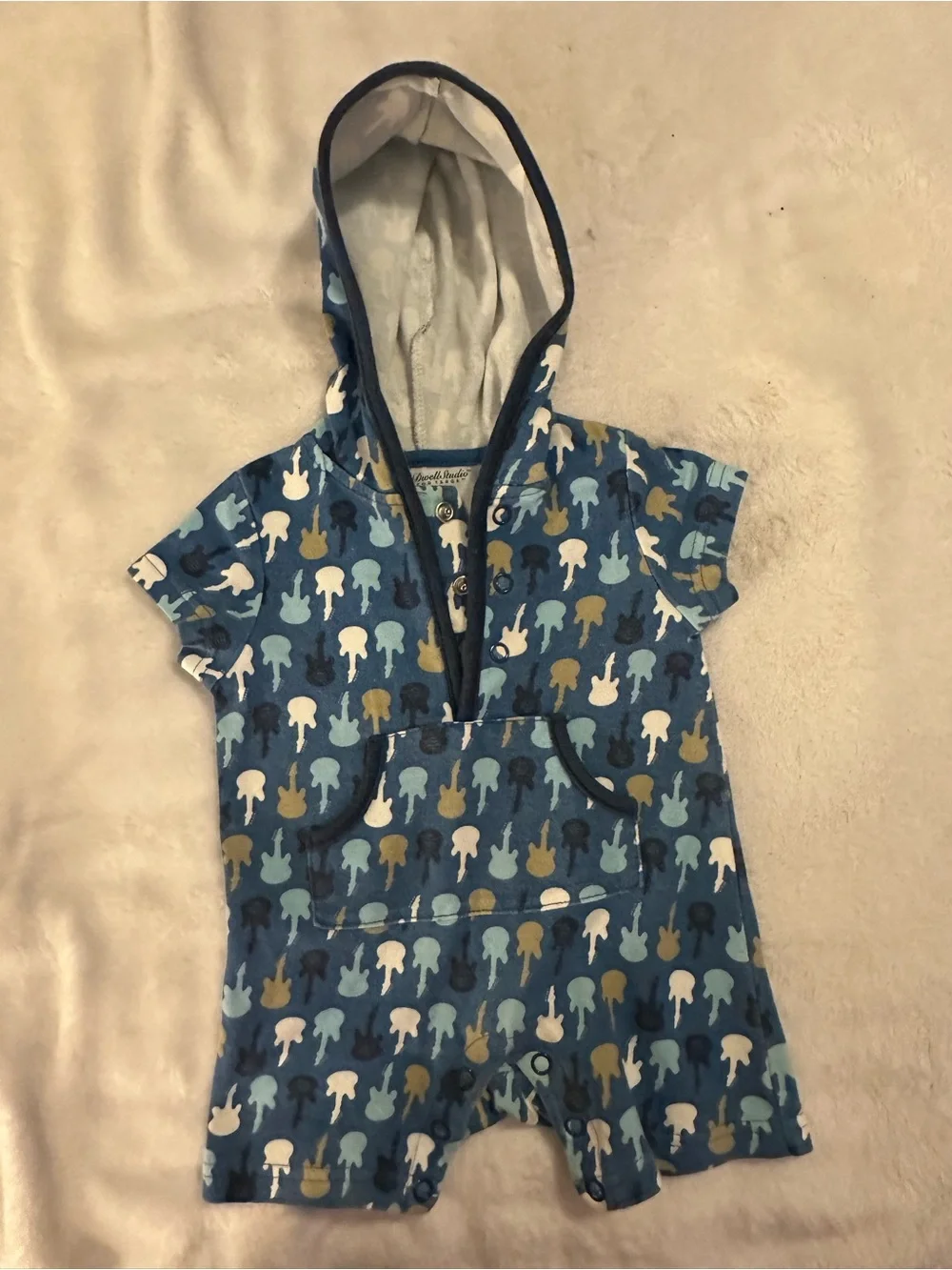 Blue Guitar Print Hooded Baby Romper - [Brand Unspecified]